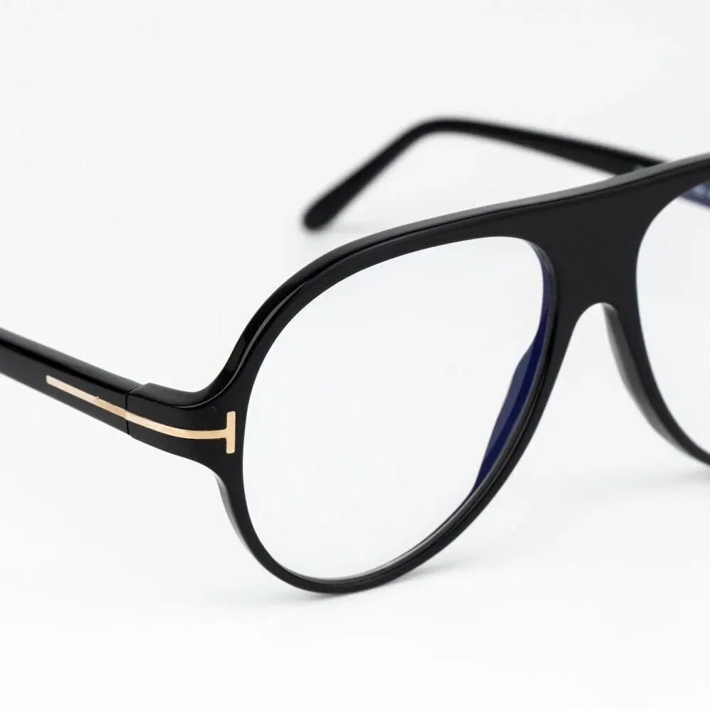 Tom Ford Women Eyeglasses Shiny Black Blue Block Pilot FT5012-B/V 001 BRAND NEW